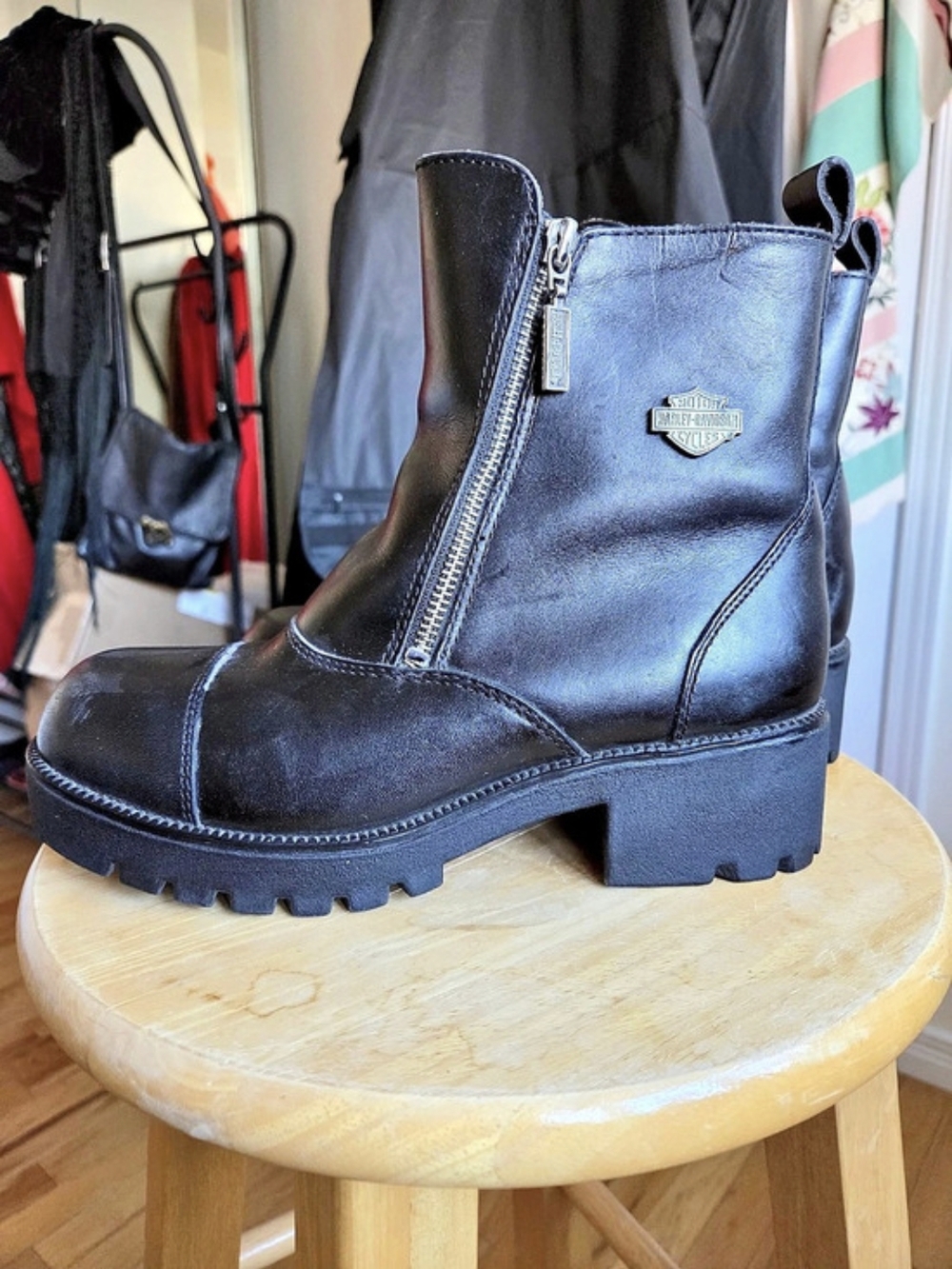Harley-Davidson Women's Black Leather Platform Ankle Boots Size 8.5